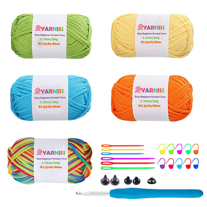 Yarniss 5 Pack Beginners Crochet Yarn,Crochet & Knitting Yarn for Beginners with Easy-To-See Stitches,Multicolor Cotton Nylon Yarn for Crochet