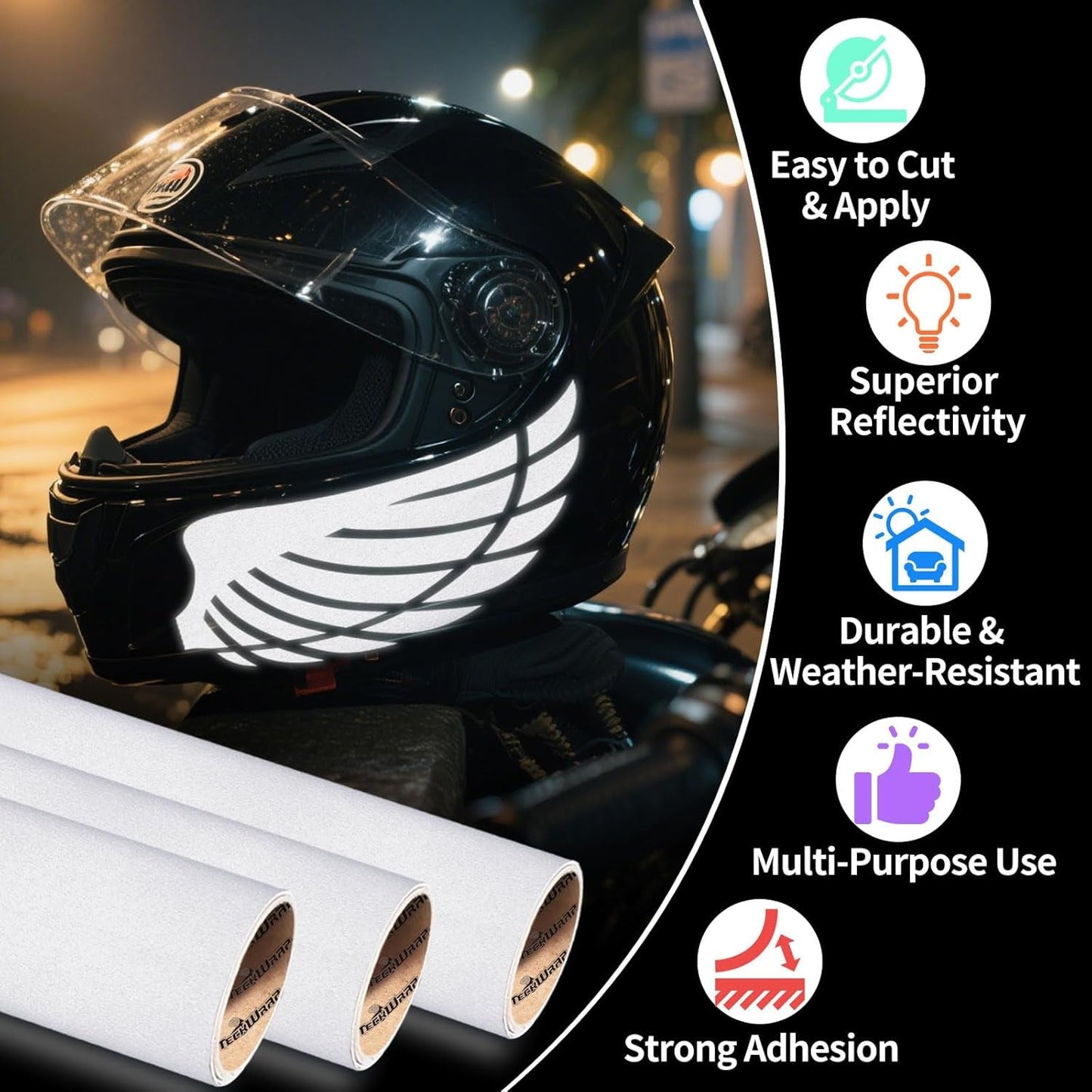 White Reflective Chrome Adhesive Vinyl Flashlight Sensitive Vinyl for Crafts, Decals, Bikes, Motorcycles, Helmets, Mailbox, Reflective Tape, 1Ftx5Ft, White
