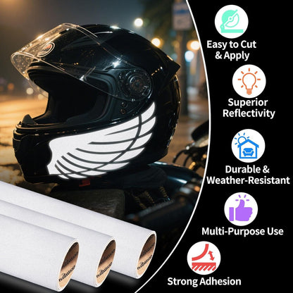 White Reflective Chrome Adhesive Vinyl Flashlight Sensitive Vinyl for Crafts, Decals, Bikes, Motorcycles, Helmets, Mailbox, Reflective Tape, 1Ftx5Ft, White