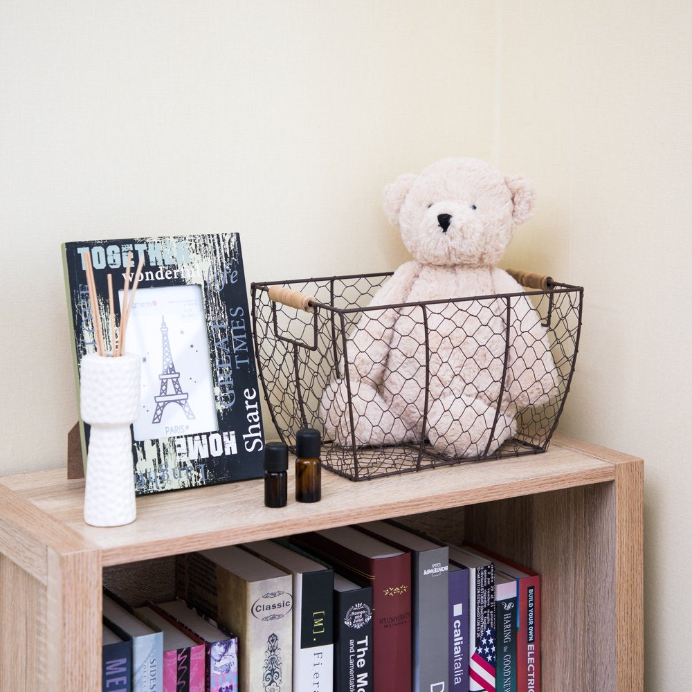 Decorative Brown Chicken Wire Basket with Wood Handles. 12.2X8X7.28