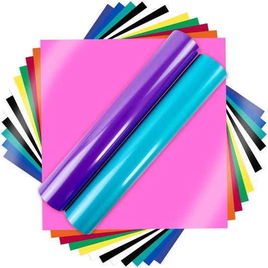 14 PCS 12"X12" Glossy Permanent Vinyl Sheets Bundle Assorted Colors for Craft Projects