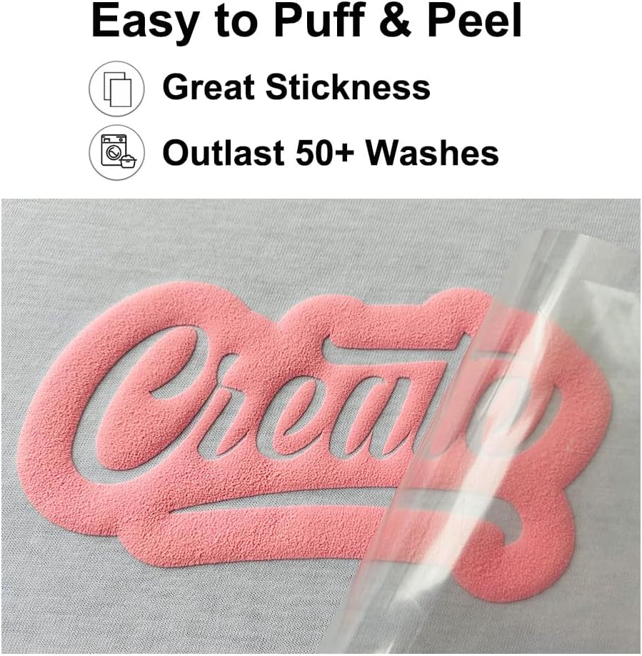 White Puff Vinyl Heat Transfer HTV, 5PCS White Puff Vinyl for T-Shirt, Great Adhesion and Puffy Effect