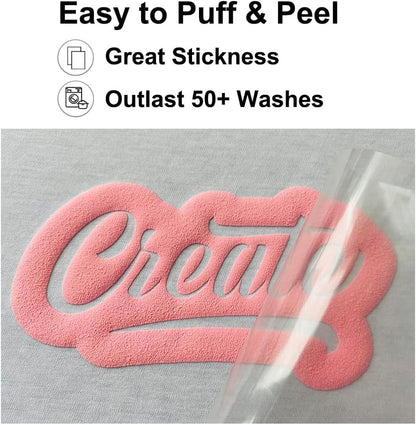 Purple Puff Vinyl Heat Transfer, 5PCS Purple Puff HTV Vinyl for T-Shirt, Great Adhesion and Puffy Effect