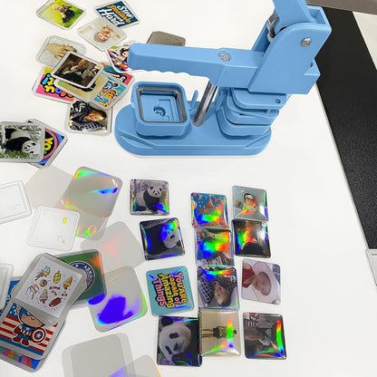 Square Magnet Button Maker Kit - Holographic Film 2'' X 2'' Button Press Machine with 100 Set Fridge Magnet Making Supplies(Metal Cover, Film, Back Inserts), for Craft, Home, Small Business