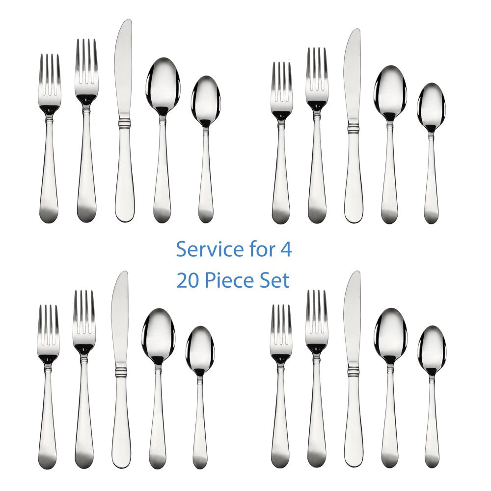 Camfield 20 Piece Stainless Steel Flatware Set, Silver Tableware Service for 4