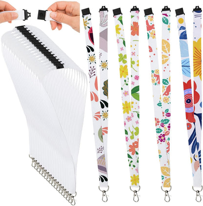 Yesland 50 Pack Sublimation Blank Lanyards - White Heat Transfer Neck Lanyards with Detachable Buckles & Metal Hooks for ID Badge Holder, Keys, Custom DIY Design