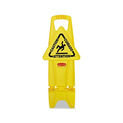 Commercial Stable Multi-Lingual Safety Sign, 13W X 13 1/4D X 26H, Yellow -RCP9S0900YEL