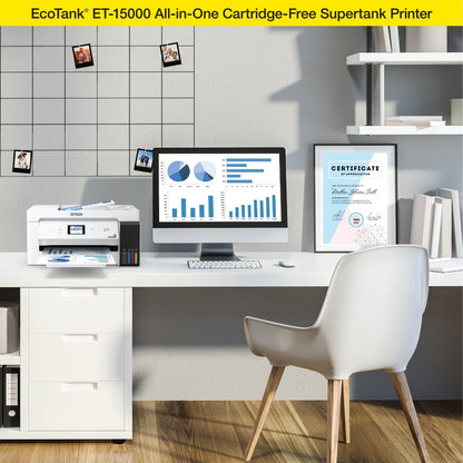 Ecotank ET-15000 Wireless Color All-In-One Supertank Printer with Scanner, Copier, Fax, Ethernet and Printing up to 13 X 19 Inches