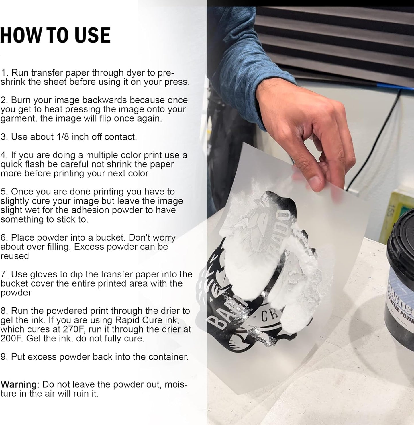 Ecotex® Plastisol Transfer Powder Screen Printing (1LB) - Bonding Powder to Heat Transfer Ink, Extends Screen Print Life, Heat Press Plastisol Transfer Powder - Iron on Transfer Powder for Fabric