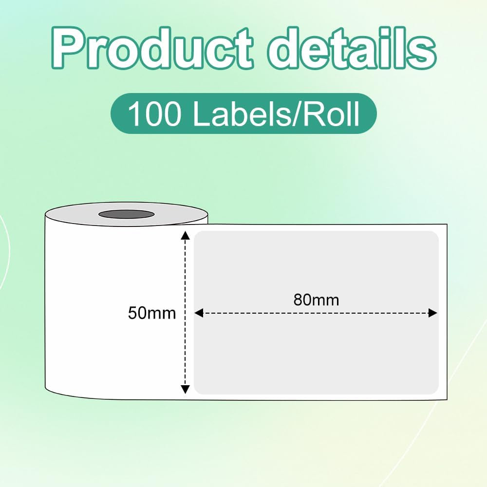 Phomemo Labels for M110 M120 M221 M200 M220 M150 M250 M260 M108 M100 Label Printer, Thermal Paper for Small Business, Barcode, Address, Clothing, Black on White 1.97"X3.15"(50X80Mm) 100Label/Roll