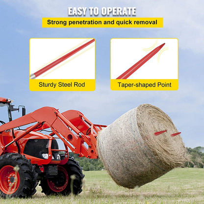 2Pcs 49" Square Hay Bale Spear 3000Lbs Capacity 1 3/4" Wide Skidsteer Spike Fork