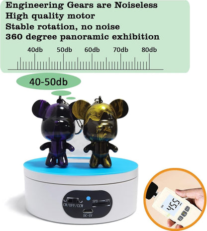 YVV Rotating Display Stand, 360 Degree Motorized Rotating Turntable, Adjustable Speed Rotating Display Stand, Electric Spinner for Photography Products Shows, Turner for Tumblers Display Base, White