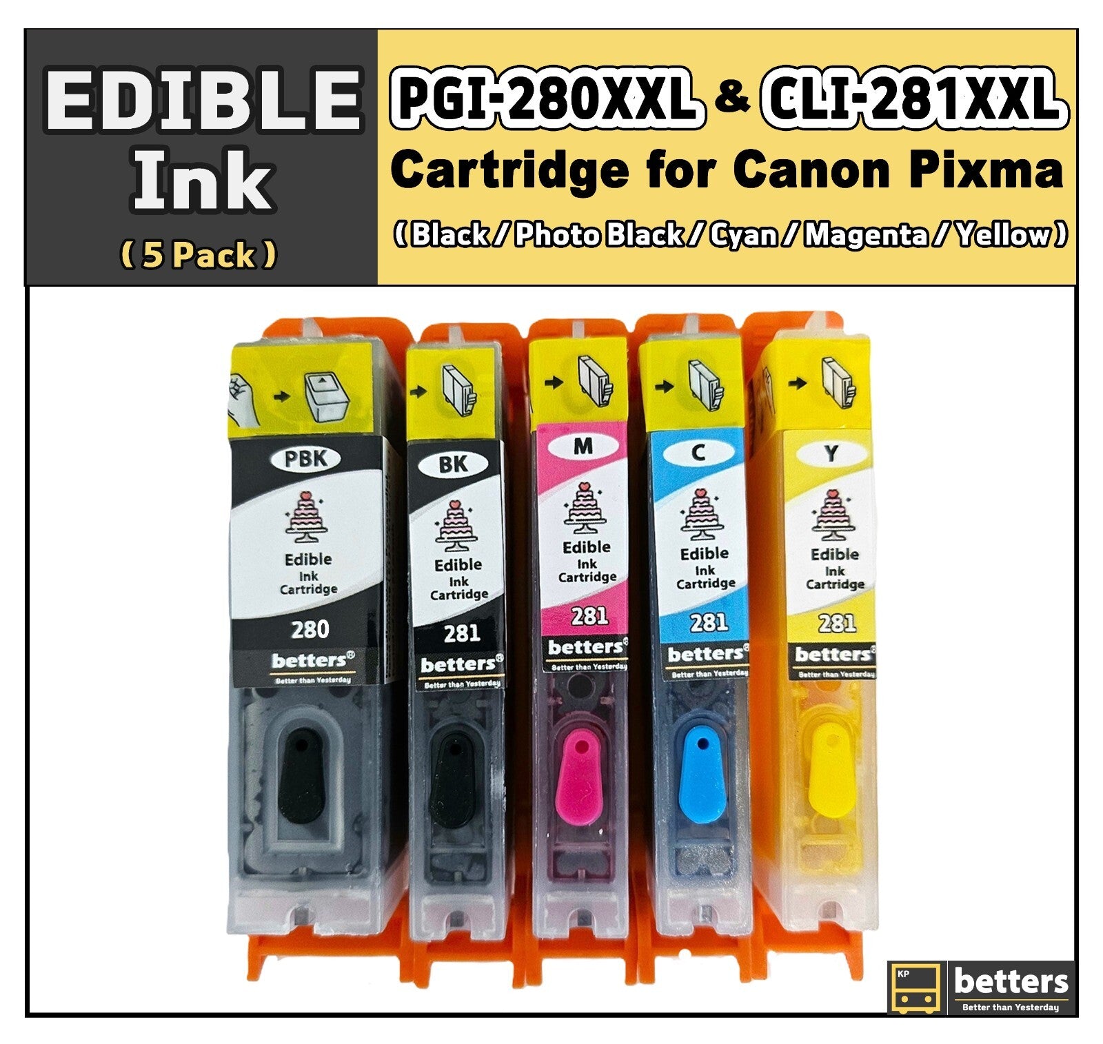 Betters® Edible Ink PGI-280XXL CLI-281XXL Refillable Cartridge for Canon ,5 Sets