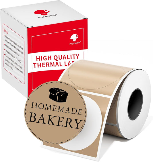 Phomemo Labels M110- for M110/M220/M250/M221/M260, 1.96" X1.96"(50X50Mm), Black on Brown, 140 Labels, for Small Business, Home, Office
