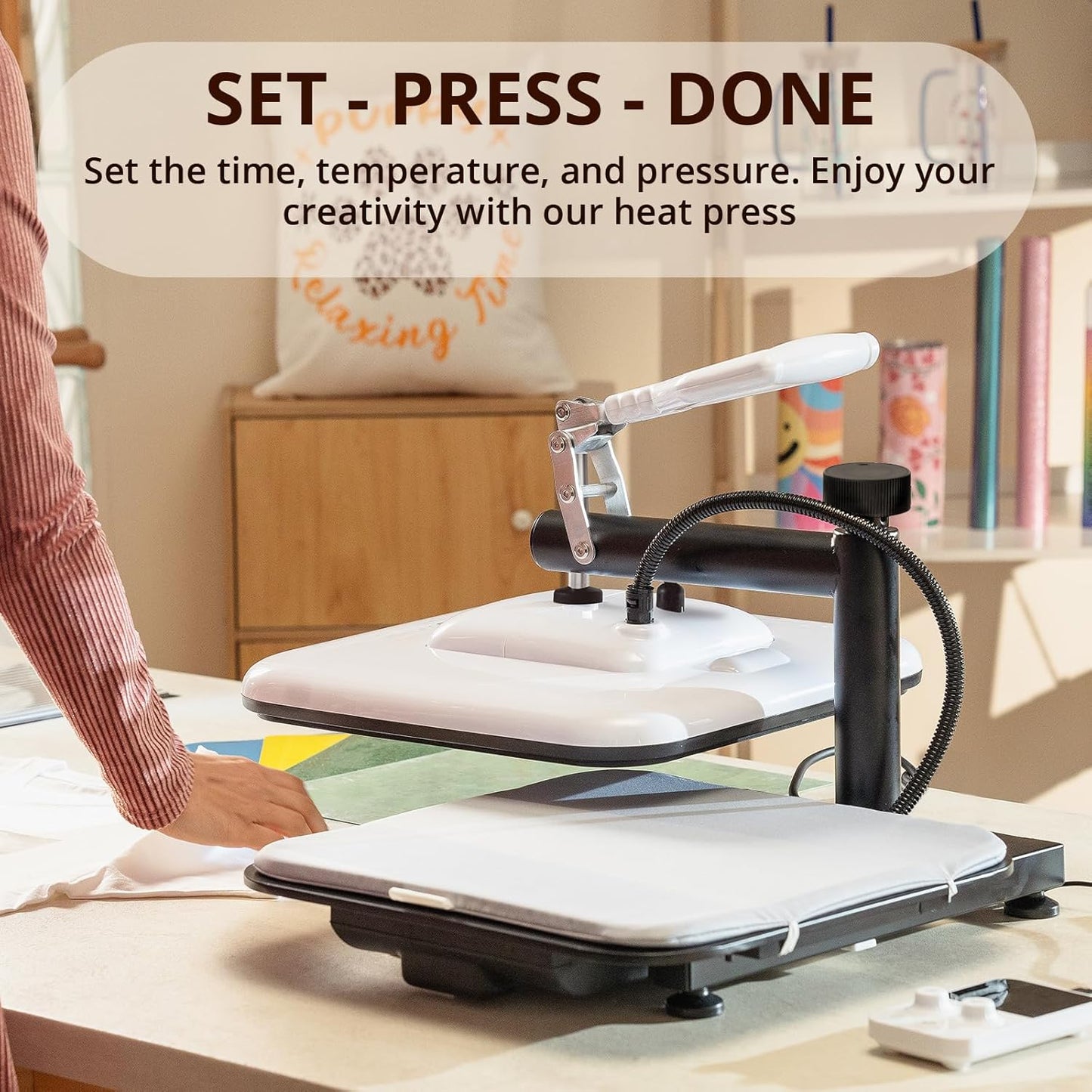 15X15 Heat Press Machine, 3Pcs Teflon Sheets, 2 Rolls HTV Vinyl, Tshirt Ruler Guide