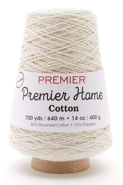 Premier Home Cotton Solid Cone Yarn, Ideal Knitting and Crochet Supplies, Made of Recycled Cotton and Polyester, White