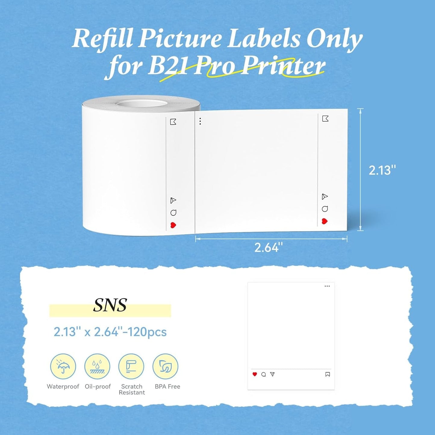 NIIMBOT Photo Papers Compatible with Pro Series Label Makers, Thermal Picture Labels Good Idea to Print Photos, Beauty Memories, Note,List (2.13''X2.67''-54X67Mm)
