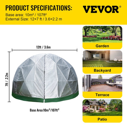 brand Dome Igloo Bubble Tent, 12'X7'Garden Dome Tent, Polyester Mesh Geodesic Dome House with Storage Bag & LED String Light, 8-10 Person Use, for Planting, Outdoor Party, Backyard, Gazebo