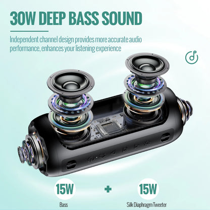 Portable Bluetooth Speaker,Floating Dustproof Speaker,25W Stereo Sound Wireless Speaker with Cool Dynamic LED Lights, IPX6 Waterproof Bluetooth Speakers, BT5.3, TWS Surround Pairing