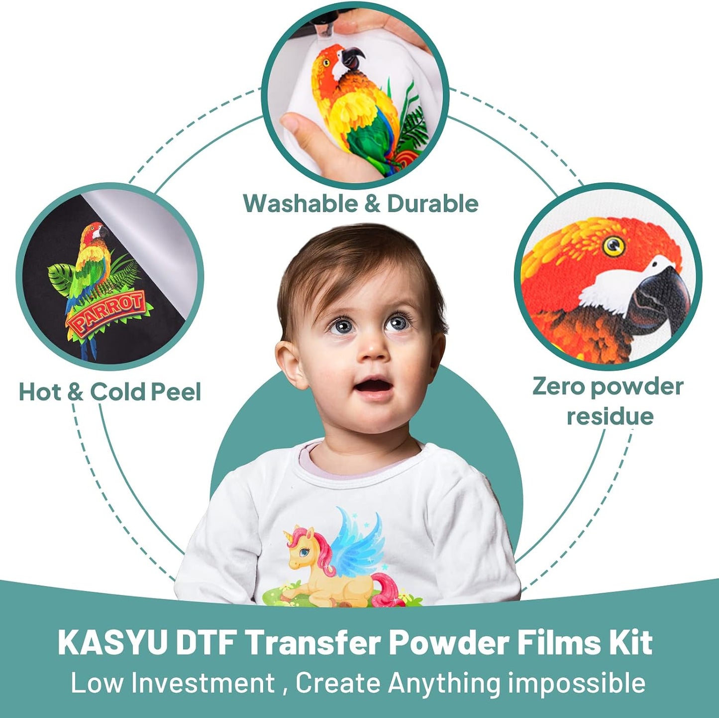 KASYU DTF Transfer Film with 2 Pcs Smart Printing Pads for All Sublimation and DTF Printers, 100 Sheets 8.5X11 Inch DTF Paper for All Color Fabric | DTF Film with Smart Printing Pad for Sublimation Hack All Fabrics
