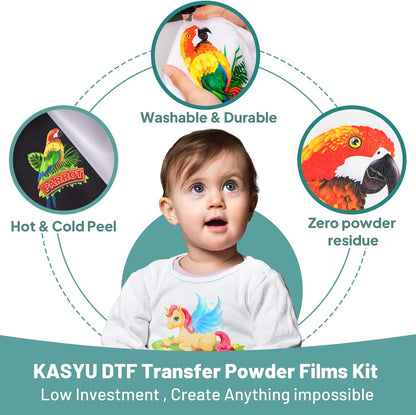 KASYU DTF Transfer Film with 2 Pcs Smart Printing Pads for All Sublimation and DTF Printers, 100 Sheets 8.5X11 Inch DTF Paper for All Color Fabric | DTF Film with Smart Printing Pad for Sublimation Hack All Fabrics