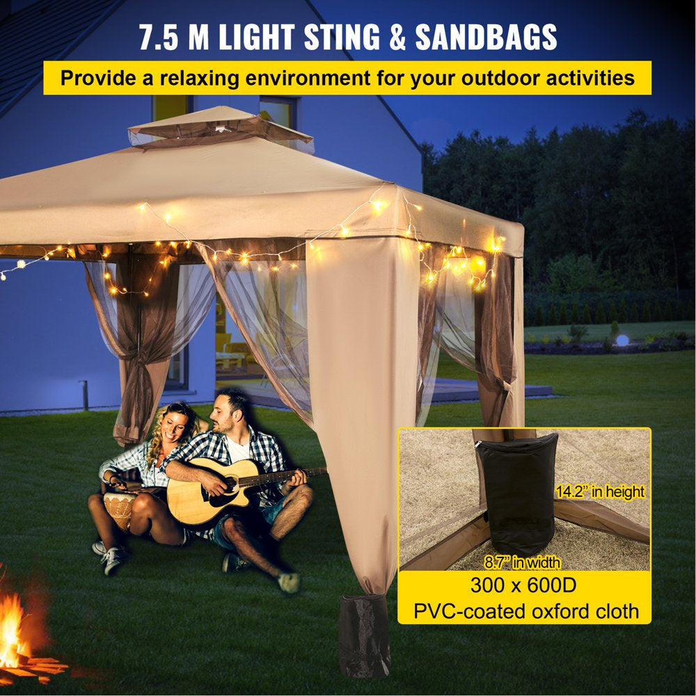 10X10Ft Outdoor Intubated Canopy Gazebo Starter Kit, Equipped with Four Sandbags, Ground Spikes, Netting, Ropes, Carrying Bag - Portable Brown Tent for Backyard, Patio and Lawn, Basic Version