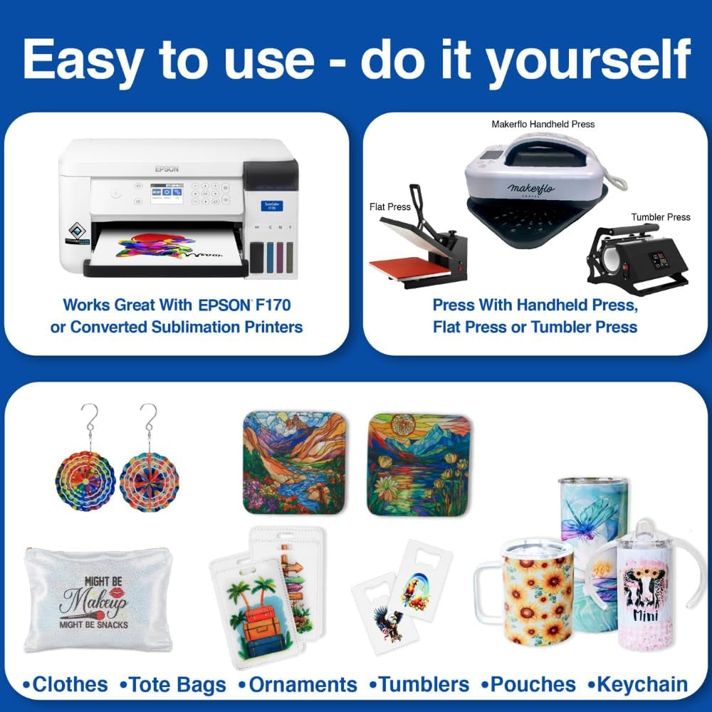 Makerflo Sublimation Paper 13 X 19 Inch 100 Sheets, Heat Transfer Sublimation Paper for Tumblers T-Shirts Phone Case Mugs, Printable Stickers Gifting Christmas DIY Enthusiast