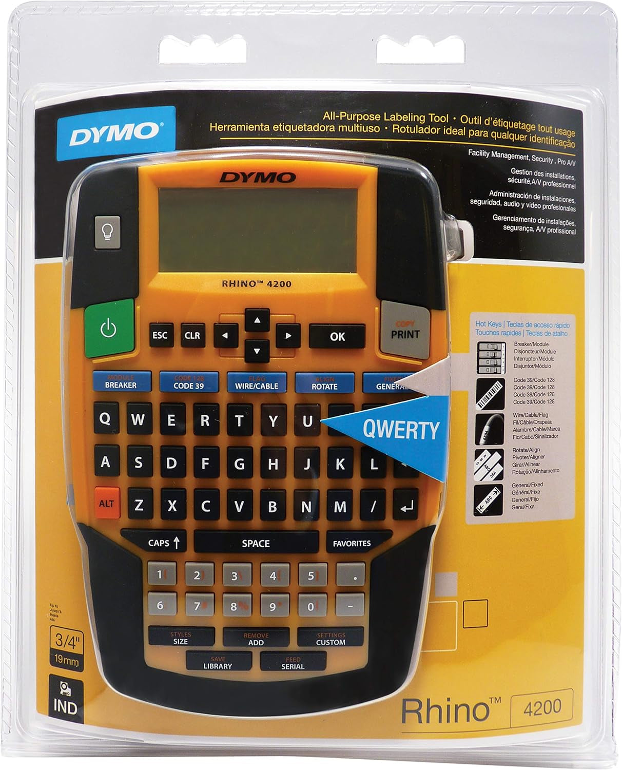DYMO Industrial Label Maker | Rhino 4200 Label Maker Time-Saving Hot Keys Prints Fast Durable for Job Sites and Heavy-Duty Labeling Jobs