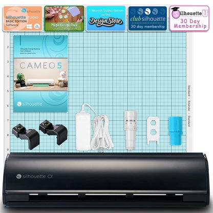 Silhouette Black Cameo 5Α Alpha W/ 38 Oracal Sheets, Siser HTV, Guides, 24 Pens