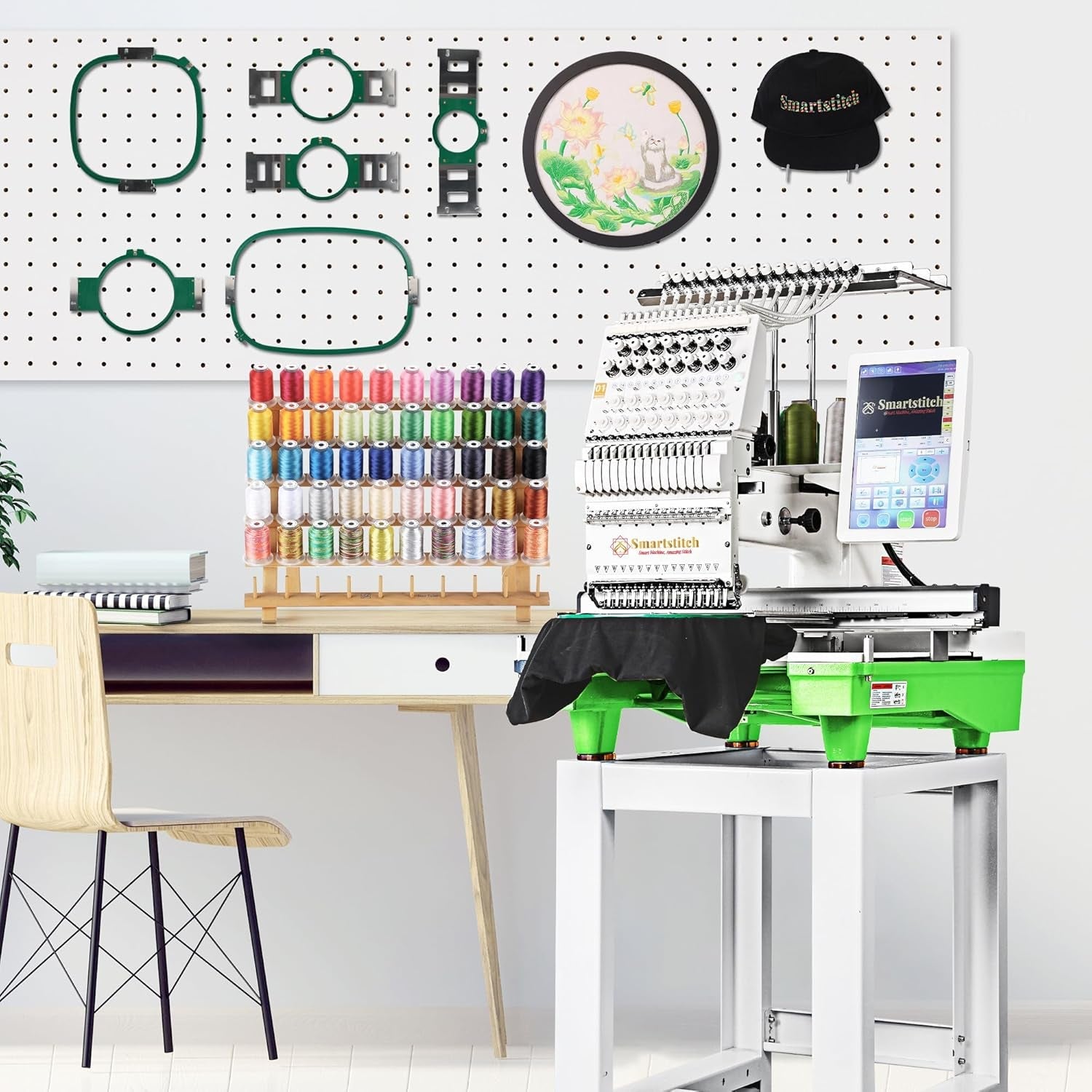 S-1501 Commercial Embroidery Machine with 15 Needles,14"X20" Embroidery Area,1200Spm Max Speed,12" Touch Screen, Wifi Available, Capable of Embroidering on 3D Caps, Flat, T-Shirt and More