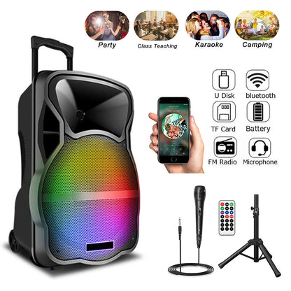 3000W Portable Bluetooth Speaker with Stand 12" Subwoofer Sound Party PA System Mic LED 16LBS