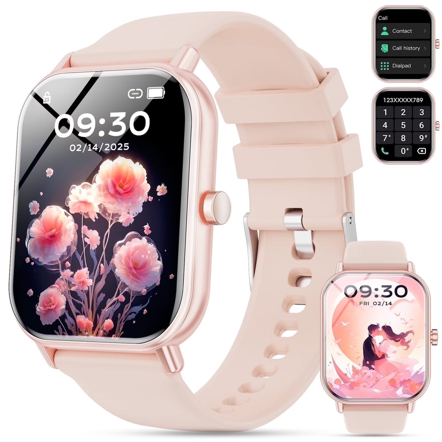 1.85-Inch Men'S and Women'S Smartwatch Fits for Android and Iphone Devices with Fitness Tracker, Pedometer, Answer/Call/120 Sport Modes, IP68 Waterproof Fitness Watch (Pink)