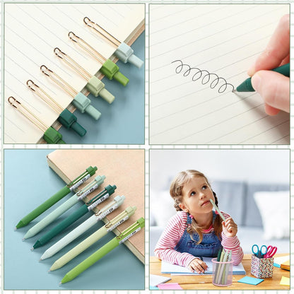 Aesthetic Stationery Set Supplies Sticky Notes Set 6 Mini Correction Tapes 6 Retractable Black Ink Pens 0.5Mm Fine Point Paper Corrective Pen Self Stick Index Tabs(Green)