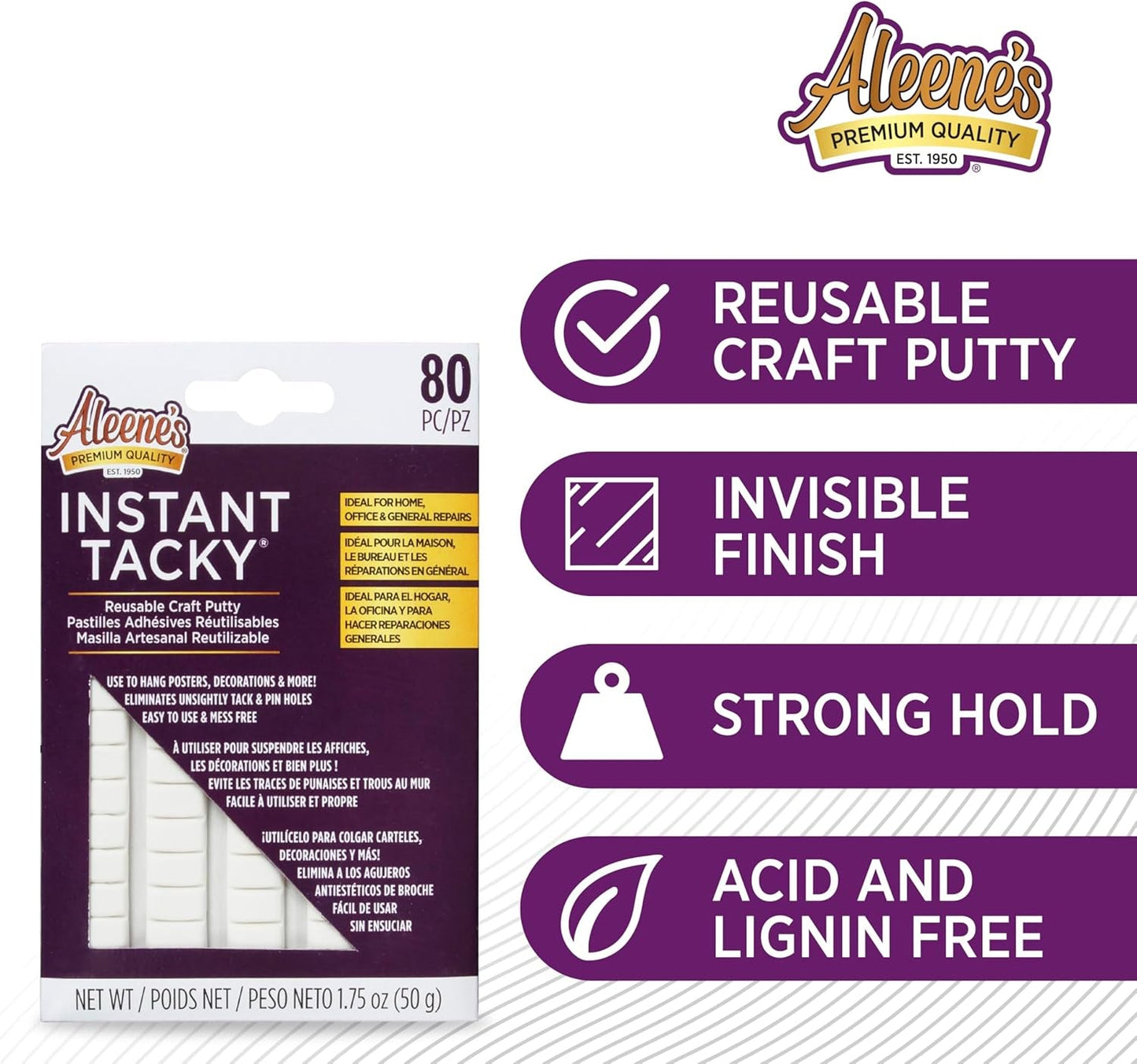 Aleene'S Instant Tcky Reusable Craft Putty, Hang Posters, Decorations, Home Repairs, Easy to Use, Repositionable and Mess Free, 80 Piece