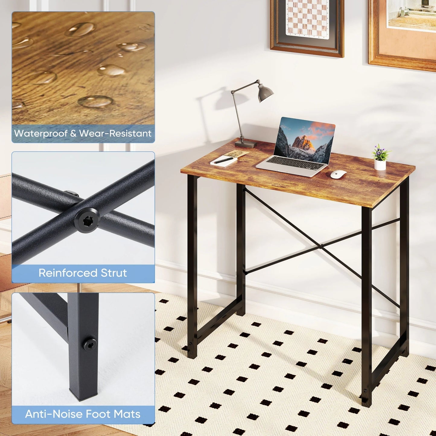 Adult Modern Simple Style with Storage Bag and Iron Hook Small Office Desk, Rust