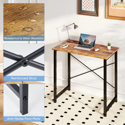 Adult Modern Simple Style with Storage Bag and Iron Hook Small Office Desk, Rust