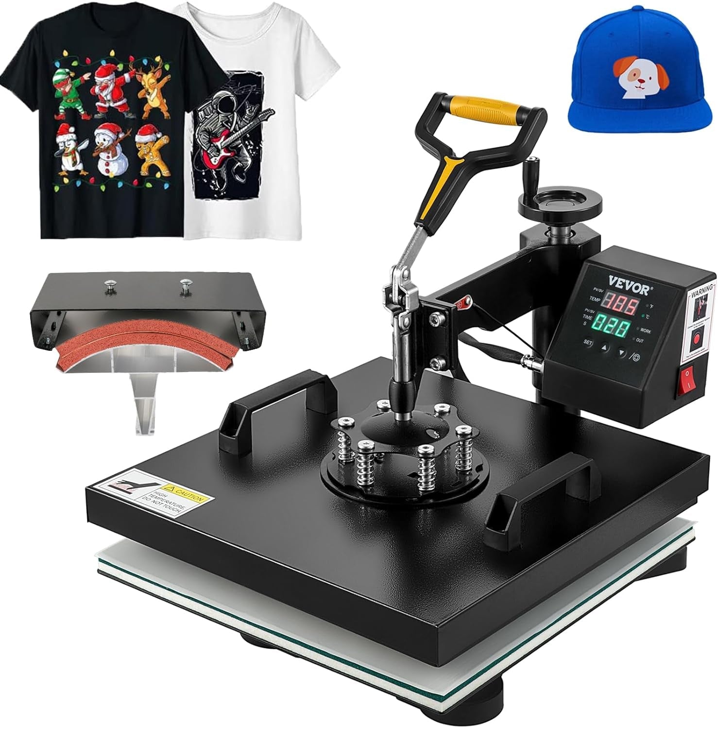 15X15 Heat Press Machine, Heat Press 2-In-1 Multifunctional Heat Press Machine, 360 Degree Swing-Away Heat Press Digital Precise Heat Control, for T-Shirt Hat Cap