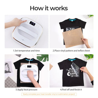 HTVRONT Portable Heat Press Machine, for T-Shirts, Iron Press for Sublimation Handed Iron for Heating Transfer Projects, 10"X 10"
