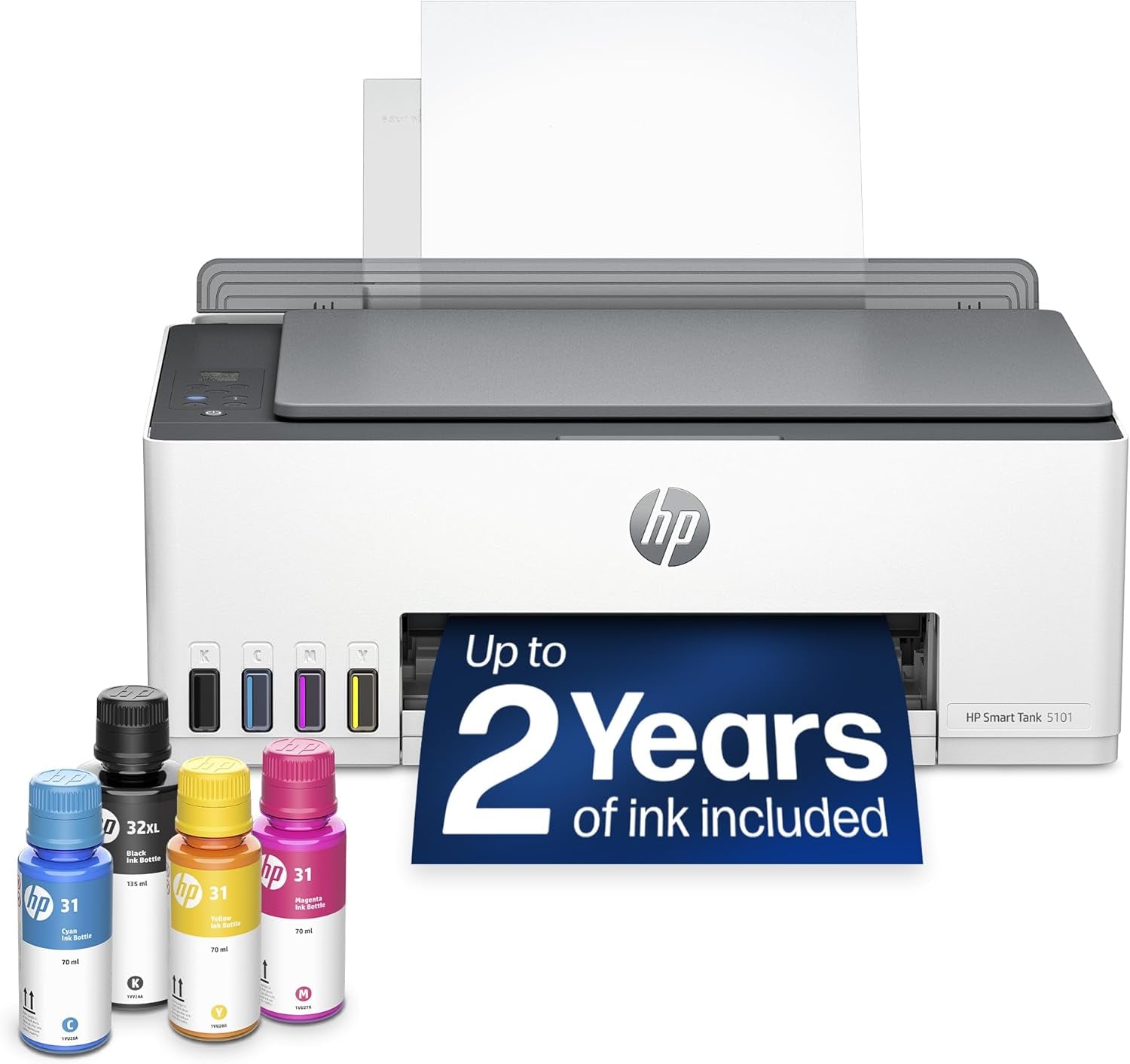 HP Smart Tank 5101 Wireless All-In-One Refillable Printer, Scanner, Copier with 2 Years of Ink Included, Wireless (2.4Ghz Only) Printer-For-Home Use (1F3Y0A)