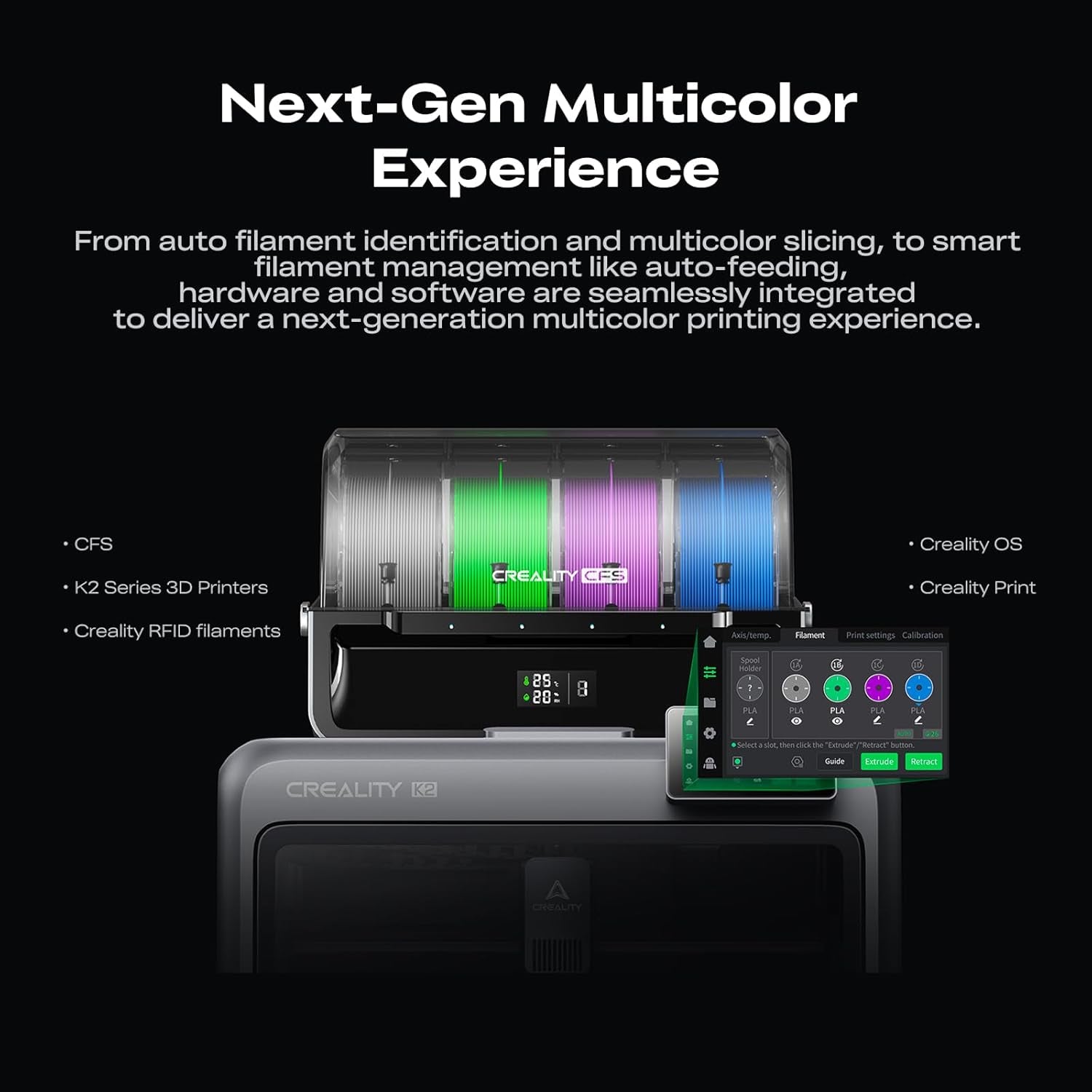 Creality K2 Combo 3D Printer, Multicolor Printing with CFS, High-Speed 600Mm/S, Smart Auto Leveling, Quiet Printing, 300°C Nozzle, Dual AI Camera, Direct Drive Extruder, Build Volume 260X260X260Mm