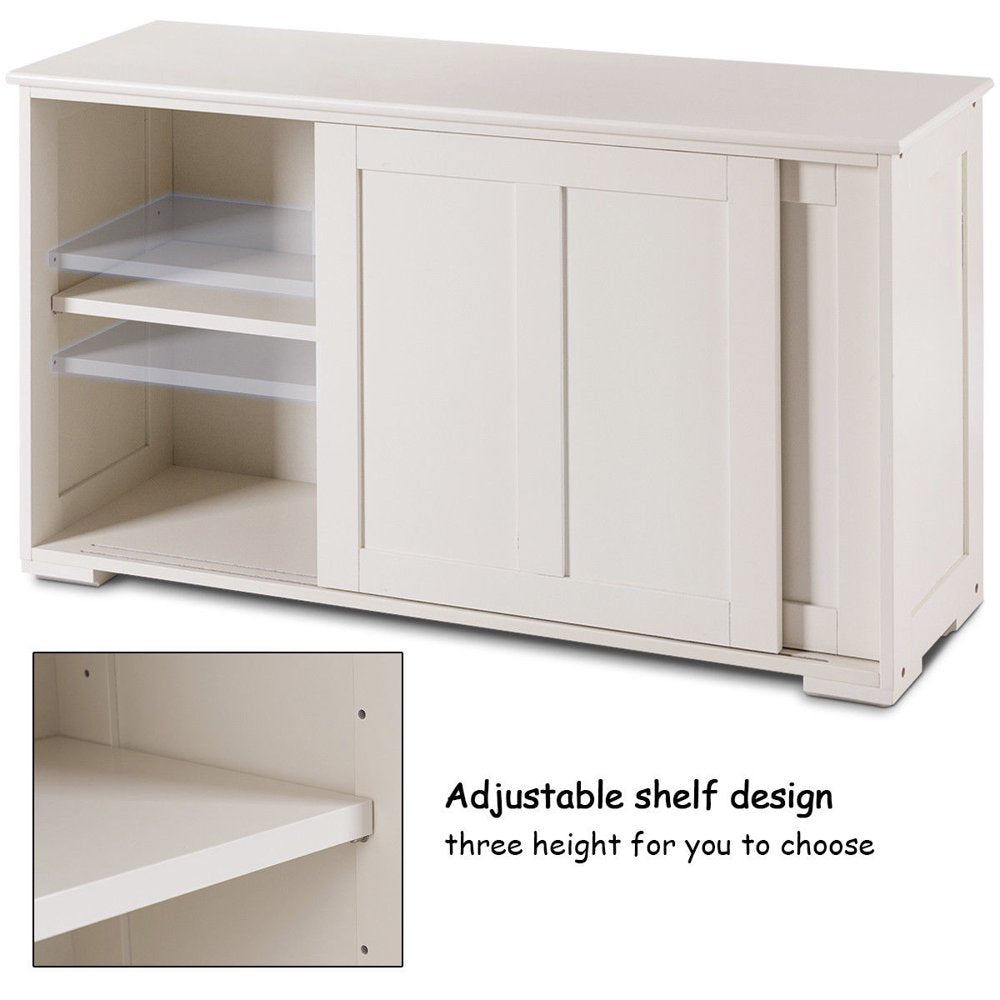 Kitchen Storage Cabinet Sideboard Buffet Cupboard Wood Sliding Door Pantry Cream White