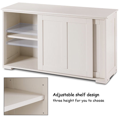 Kitchen Storage Cabinet Sideboard Buffet Cupboard Wood Sliding Door Pantry Cream White