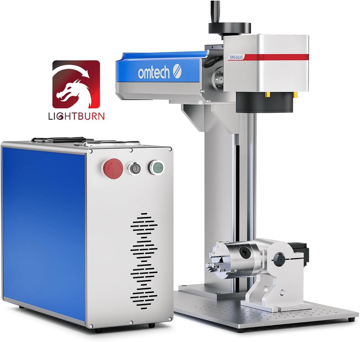 Omtech 50W Fiber Laser Engraver with Lightburn and Rotary Axis, Laser Engraving Machine with Red Dot Pointer, 7.9X7.9 Solid State Laser Marking Etching Machine for Metal Steel Gold Jewelry More
