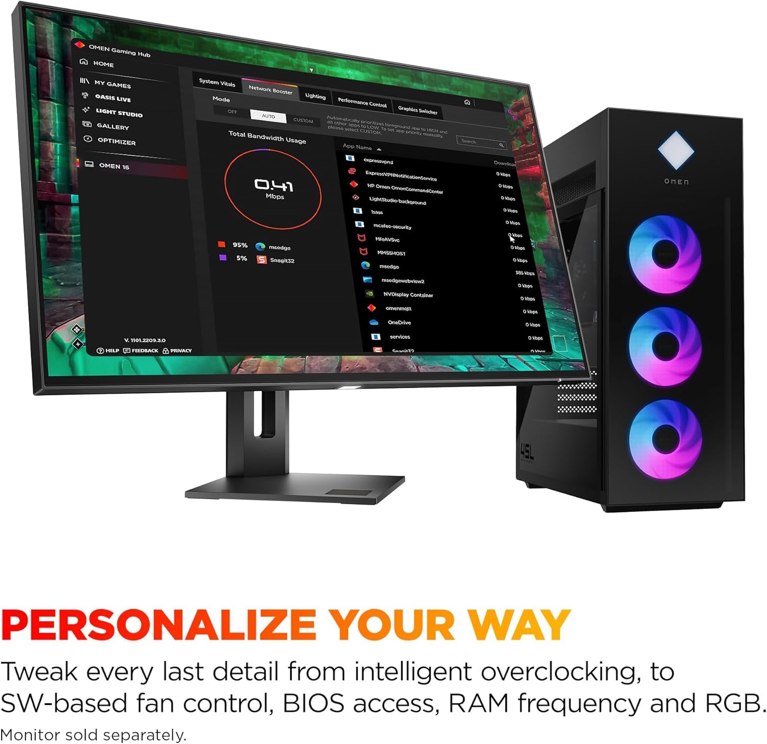 HP OMEN 45L Gaming Desktop, Intel Core Ultra 7 265K, 32 GB RAM, 2TB SSD, NVIDIA Geforce RTX 5080, Windows 11 Pro, Microsoft Copilot, Tempered Glass, GT22-3080 (2025)