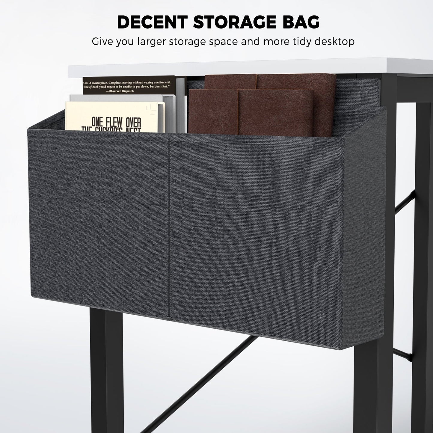 L Shaped Computer Desk with Wooden Desktop CPU Stand Side Bag Reversible, White