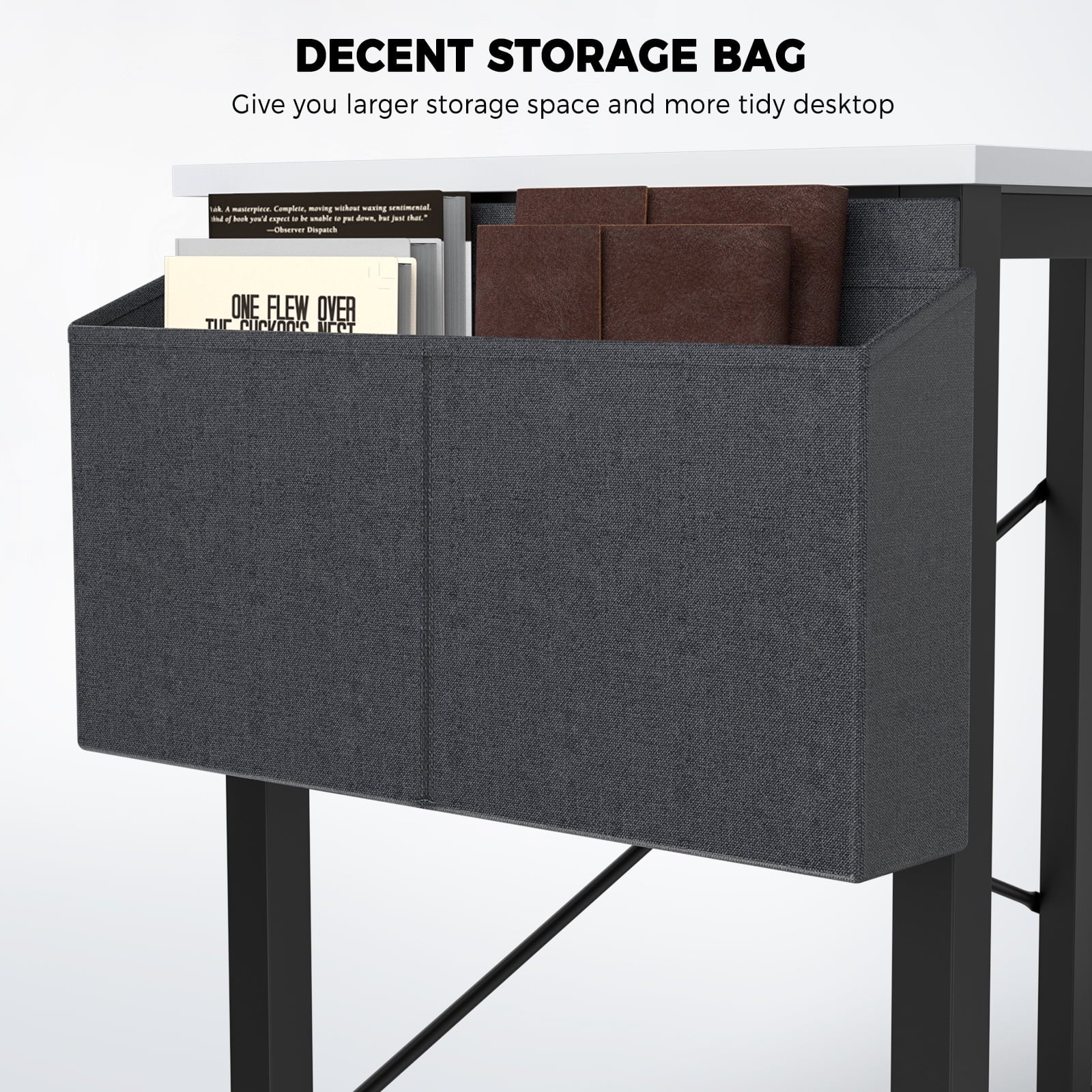 L Shaped Computer Desk with Wooden Desktop CPU Stand Side Bag Reversible, White