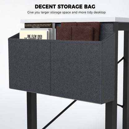 L Shaped Computer Desk with Wooden Desktop CPU Stand Side Bag Reversible, White