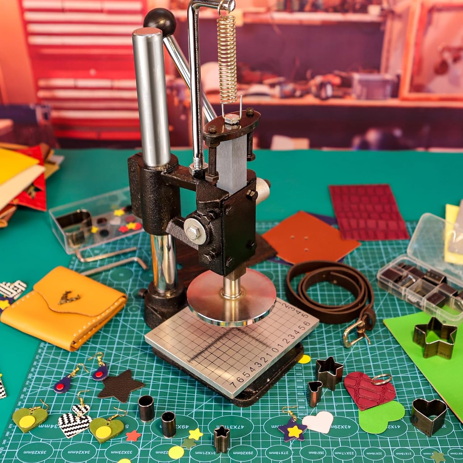Leather Press Hole Puncher Leather Cutting Machine Hand Punching Machine for DIY Craft Punching Holes Cutting, Forming Pressing,Install Rivets and Snap Buttons