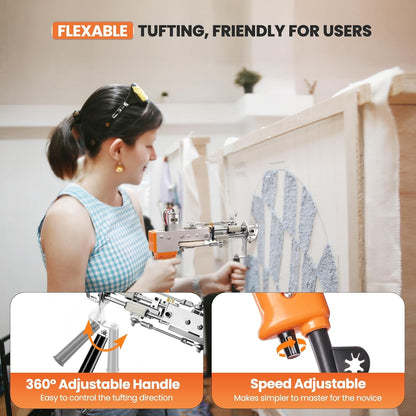 Riiai Tufting Gun Starter Kit with Tufting Frame 2025 New, Tufting Gun Cut Pile & Loop Pile, Tufting Frame 29.5”X 29.5”, 200W Carpet Trimmer-Rug Tufting Gun Making Kit for Rug Tufting（ Orange）