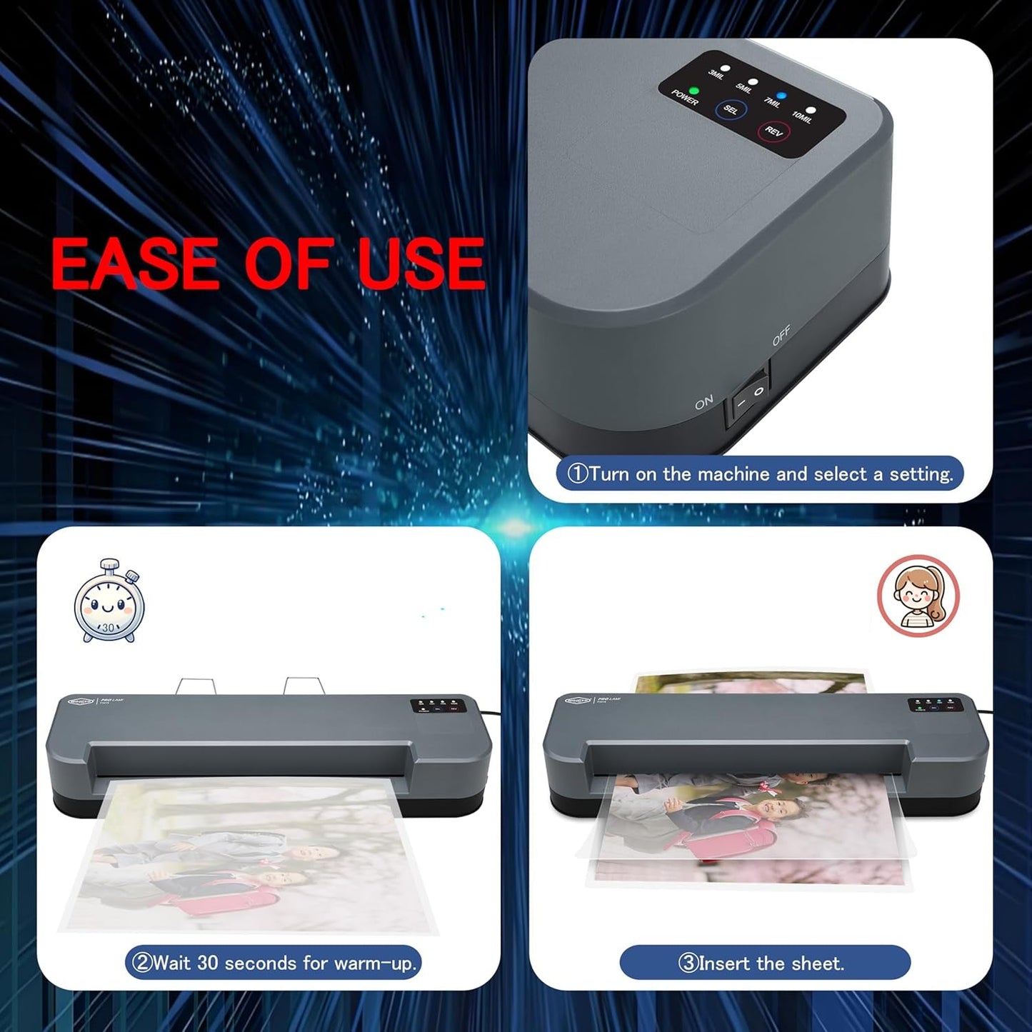 SINCHI 13-Inch Thermal Laminator & Foil Applicator, 3–10 Mil, 4-Roller Commercial Laminating Machine, 30S Warm-Up, Max. 40"/Min, Auto & Electrical Reverse Anti-Jam, Includes Laminating Sheets